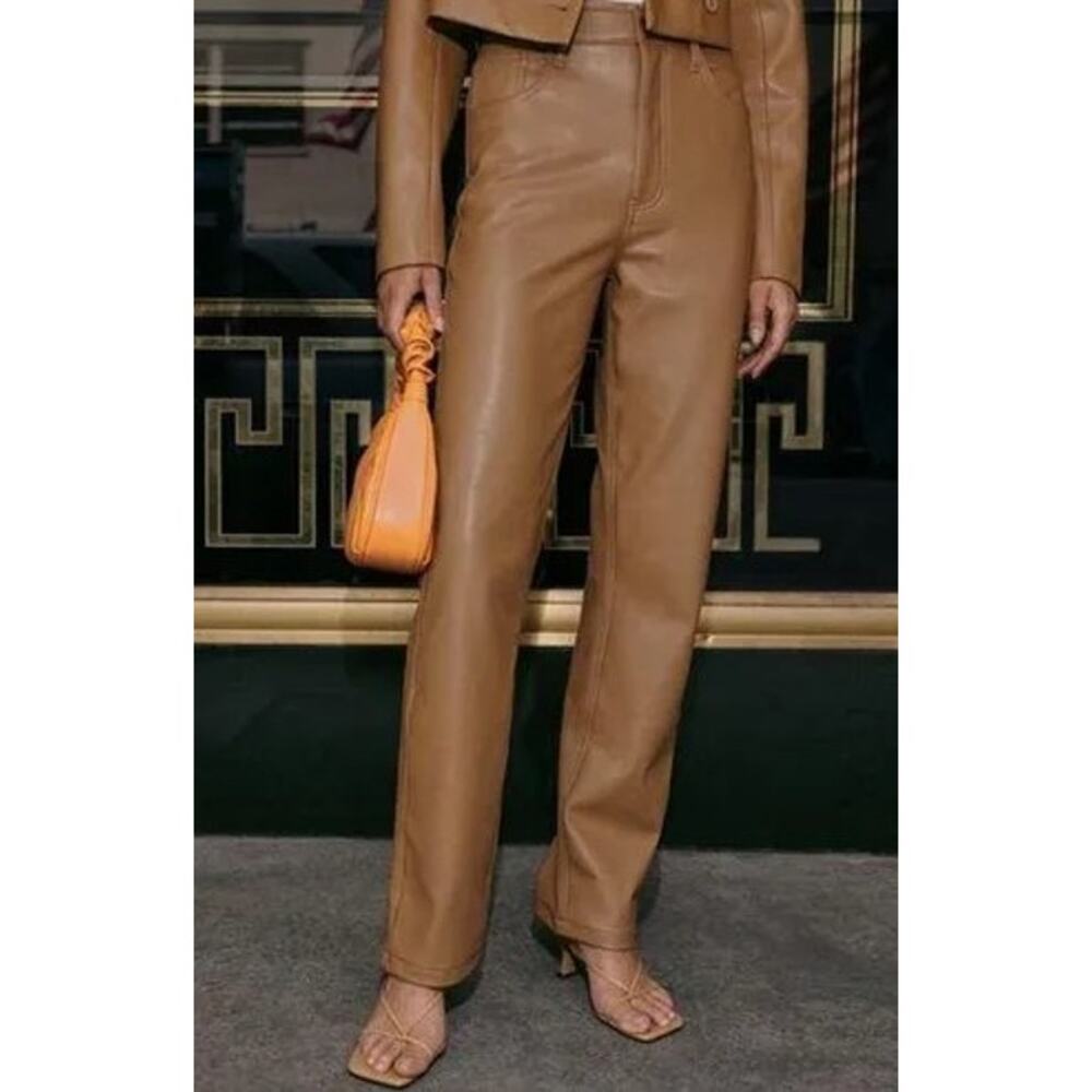 Abercrombie & Fitch The 90s Straight Ultra High Rise Faux Leather Pants Brown 6S